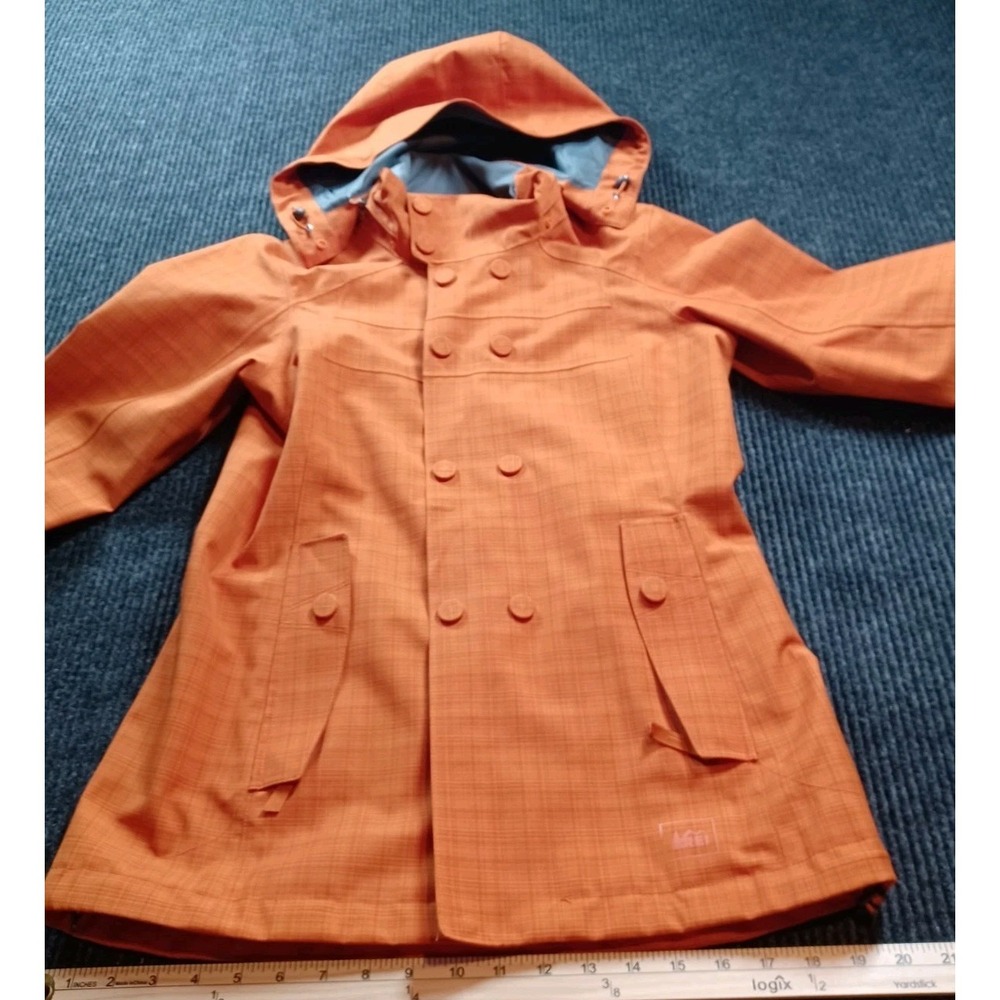 REI MADRONA Orange‎ Plaid Waterproof  Hooded Jacket Women's S - Picture 2 of 13